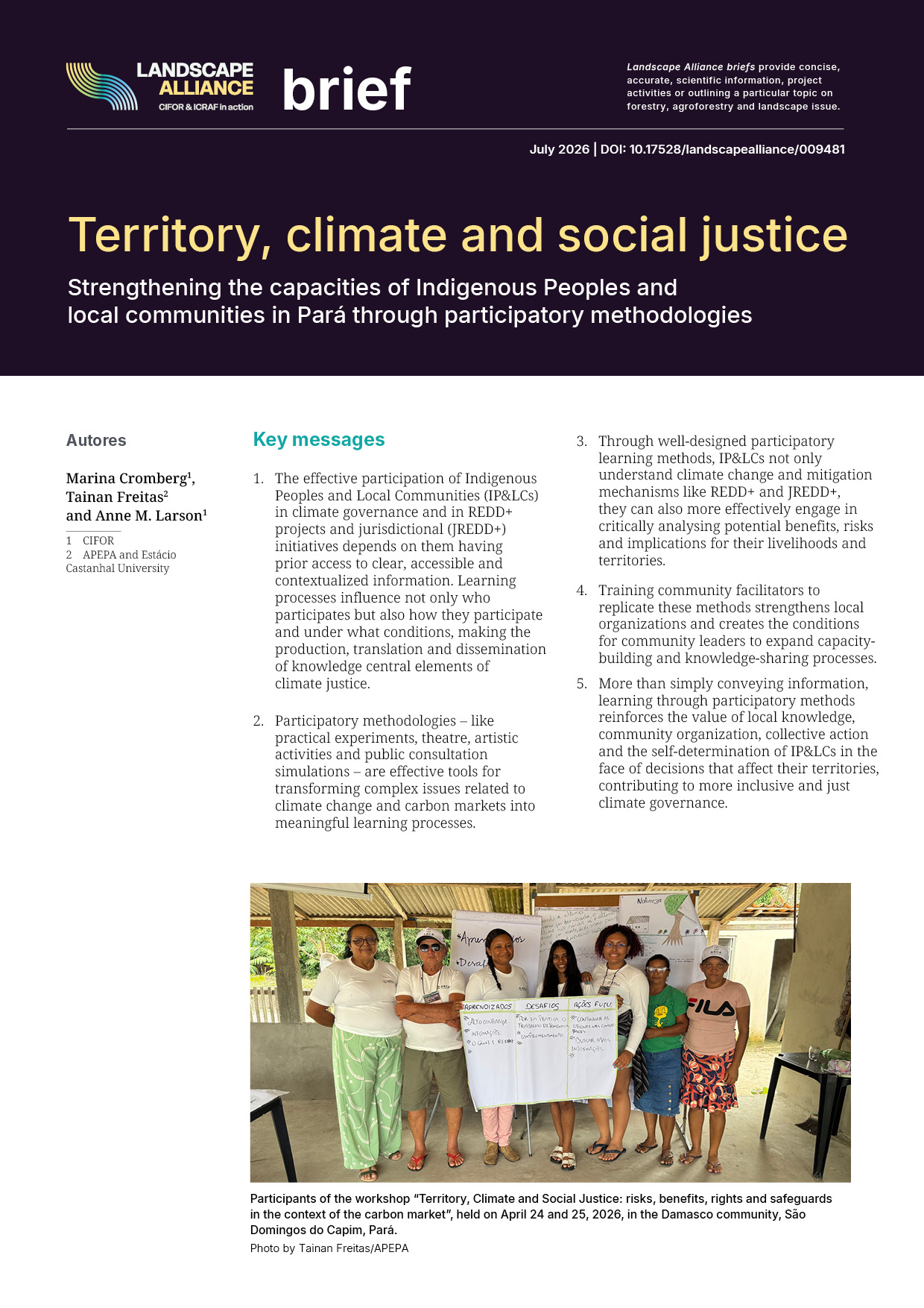 thumbnail of Territory, climate and social justice: Strengthening the capacities of Indigenous Peoples and local communities in Pará through participatory methodologies
